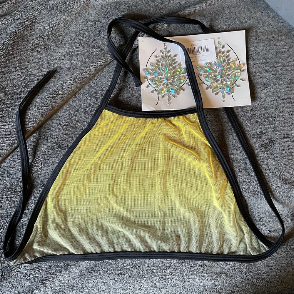 NWOT Mesh Halter Top w/ Jewels